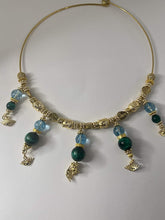 Load image into Gallery viewer, Exotic Sky Blue Quartz &amp; Green Tiger Eye Gemstone Tibetan Style Wrap Wire Necklace
