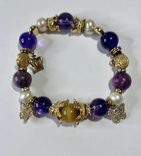 Load image into Gallery viewer, Exotic Amethyst, Tiger Eye &amp; Pearl Tibetan Stretch Bracelet
