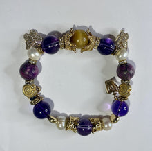 Load image into Gallery viewer, Exotic Amethyst, Tiger Eye &amp; Pearl Tibetan Stretch Bracelet
