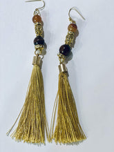 Load image into Gallery viewer, Exotic Brown Tiger Eye Gemstone Tibetan Style Dangle Earrings with  Silk Tassels
