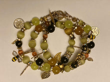 Load image into Gallery viewer, Light Green, Yellow Tiger Eye,  Orange Agate  &amp; Black Obsidian Gemstone Tibetan Triple Wrap Bracelet
