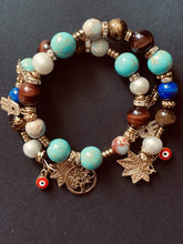 Load image into Gallery viewer, Exotic with Pearl , Tiger Eye, Jasper &amp; Blue Agate Gemstone Good Karma Double Wrap Bracelet
