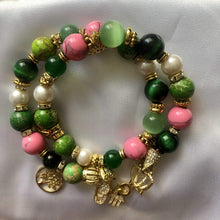 Load image into Gallery viewer, Natural Gemstone Pink &amp; Green Jasper &amp; Pearl Double Wrap Bracelet
