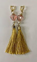 Load image into Gallery viewer, Exotic Pink Quartz Gemstone Tibetan Dangle Earrings with Silk Tassels
