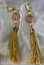 Load image into Gallery viewer, Exotic Pink Quartz Gemstone Tibetan Dangle Earrings with Silk Tassels
