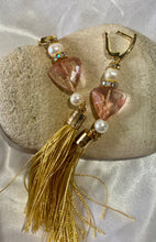 Load image into Gallery viewer, Exotic Pink Quartz Gemstone Tibetan Dangle Earrings with Silk Tassels
