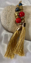 Load image into Gallery viewer, Exotic Red Jasper and Black Cultured Pearl Gemstone Dangle Earrings with Silk Tassels
