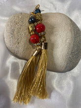 Load image into Gallery viewer, Exotic Red Jasper and Black Cultured Pearl Gemstone Dangle Earrings with Silk Tassels
