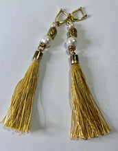 Load image into Gallery viewer, Exotic White Cultured Pearl Gemstone Tibetan Dangle Earrings with Silk Tassels
