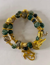 Load image into Gallery viewer, Exotic Green Smoky Ghost Agate  Gemstone Tibetan Style Double Wrap Bracelet
