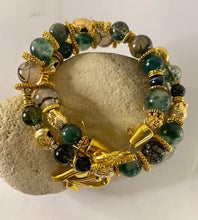 Load image into Gallery viewer, Exotic Green Smoky Ghost Agate  Gemstone Tibetan Style Double Wrap Bracelet
