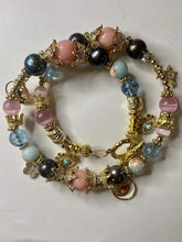 Load image into Gallery viewer, Exotic Pink Cat Blue Quartz, Black Pearl Gemstone Double Wrap Bracelet
