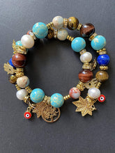 Load image into Gallery viewer, Exotic Turquoise, Tiger Eye &amp; Pearl Gemstone Double Wrap Bracelet
