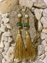 Load image into Gallery viewer, Exotic Green Jasper Gemstone Tibetan Style Dangle Earring with Silk Tassel
