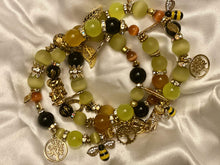 Load image into Gallery viewer, Light Green, Yellow Tiger Eye,  Orange Agate  &amp; Black Obsidian Gemstone Tibetan Triple Wrap Bracelet
