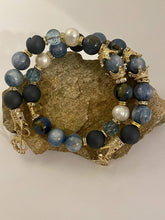 Load image into Gallery viewer, Exotic Kyanite &amp; Navy Blue Matte Agate Gemstone Tibetan Style Double Wrap Bracelet
