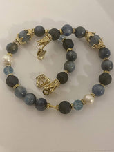 Load image into Gallery viewer, Exotic Kyanite &amp; Navy Blue Matte Agate Gemstone Tibetan Style Double Wrap Bracelet
