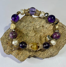 Load image into Gallery viewer, Exotic Amethyst, Tiger Eye &amp; Pearl Tibetan Stretch Bracelet

