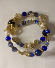 Load image into Gallery viewer, Royal Blue Agate, Pearl &amp; Tiger Eye Gemstone Tibetan Style Double Wrap Bracelet
