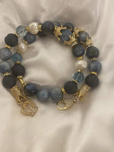 Load image into Gallery viewer, Exotic Kyanite &amp; Navy Blue Matte Agate Gemstone Tibetan Style Double Wrap Bracelet
