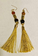 Load image into Gallery viewer, Exotic Brown Tiger Eye Gemstone Tibetan Style Dangle Earrings with  Silk Tassels
