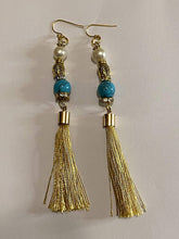 Load image into Gallery viewer, Exotic Pearl &amp; Turquoise Gemstone Dangle Earring with Silk Tassel
