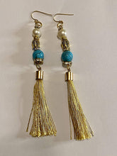 Load image into Gallery viewer, Exotic Pearl &amp; Turquoise Gemstone Dangle Earring with Silk Tassel
