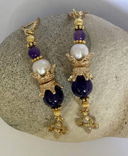 Load image into Gallery viewer, Exotic Amethyst &amp; Pearl Gemstone Tibetan Dangle Earrings
