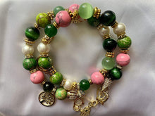 Load image into Gallery viewer, Natural Gemstone Pink &amp; Green Jasper &amp; Pearl Double Wrap Bracelet
