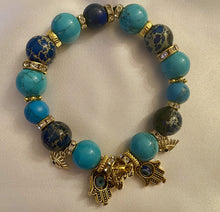Load image into Gallery viewer, Gemstone Stretch Bracelet Natural Blue Jasper and Turquoise Beads
