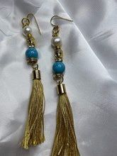 Load image into Gallery viewer, Exotic Pearl &amp; Turquoise Gemstone Dangle Earring with Silk Tassel
