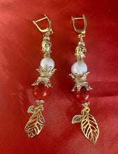 Load image into Gallery viewer, Exotic Pearl &amp; Red Jasper Gemstone Dangle Earrings
