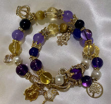 Load image into Gallery viewer, Exotic Purple Ametrine &amp; Purple Agate &amp; Gold Tiger Eye Gemstone Tibetan Double Wrap Bracelet
