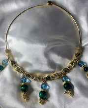 Load image into Gallery viewer, Exotic Sky Blue Quartz &amp; Green Tiger Eye Gemstone Tibetan Style Wrap Wire Necklace
