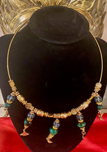 Load image into Gallery viewer, Exotic Sky Blue Quartz &amp; Green Tiger Eye Gemstone Tibetan Style Wrap Wire Necklace
