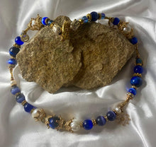 Load image into Gallery viewer, Royal Blue Agate, Pearl &amp; Tiger Eye Gemstone Tibetan Style Double Wrap Bracelet
