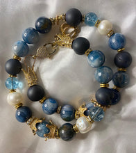 Load image into Gallery viewer, Exotic Kyanite &amp; Navy Blue Matte Agate Gemstone Tibetan Style Double Wrap Bracelet
