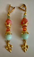 Load image into Gallery viewer, Light Blue Larimar, Peachy Pink Agate Gemstone Dangle Earrings
