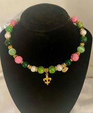 Load image into Gallery viewer, Exotic Pink &amp; Green Jasper, Green Agate &amp; Cultured Pearl Gemstone Tibetan Double Wrap Bracelet
