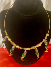 Load image into Gallery viewer, Exotic Sky Blue Quartz &amp; Green Tiger Eye Gemstone Tibetan Style Wrap Wire Necklace
